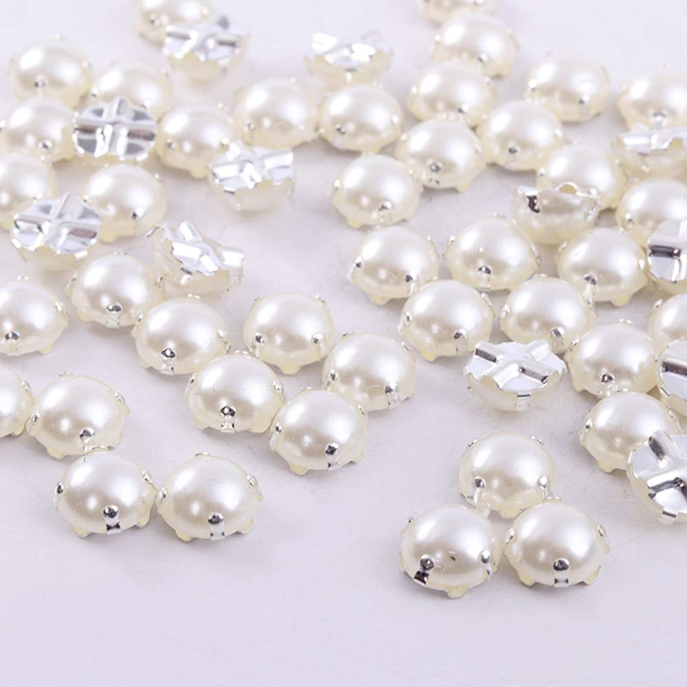 200PCS Sewing Rhinestones with Silver Claw Flatback Half Round Pearl for Craft Garment (Silver Claw, 5mm)