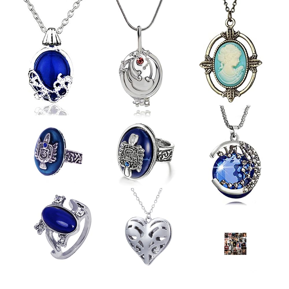 HJYZY The Vampire Necklaces Elena Daylight Walking Signet Damon's Ring Daywalking Katherine Sapphire Crystal Pendant Necklace Sticker Set 18 pcs
