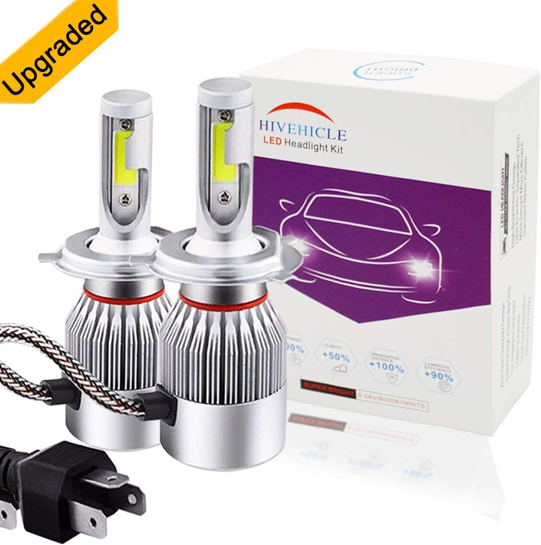 HIVEHICLE H4(9003 HB2) Led Headlight Bulbs - Upgraded Big Flip Chips 8600LM 6000K All-In-One Conversion Kits Hi/Lo Beam-Waterproof-Extremely Bright-Instant Start-Led Bulb Replacement For Halogen,2pcs