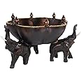 AeraVida 8 inches Triumphant Elephants Carved Rain Tree Wooden Bowl - Fair Trade Handicraft