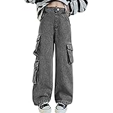 AOWKULAE Girls Jeans Elastic Waist Wide Leg Pants Kids Jeans 4-14 Years