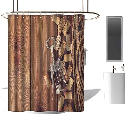 Qenuan Shower Curtain Liner Winery Wine Corks Rustic Wooden Ground