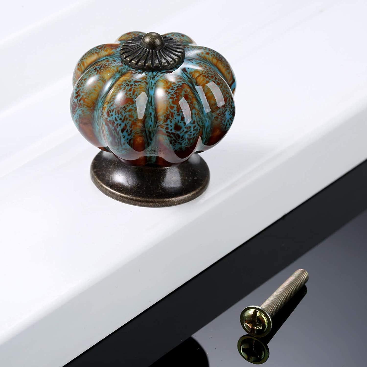 Mgoodoo 20PCS Cabinet Knobs Drawer Handles,Pumpkin Shaped Cabinet Handle with Leopard Print,Blue Cupboards Door Knobs with Screws,Ceramic Pull for Dresser Drawers and Kitchen Bathroom Cabinet Office - Image 5