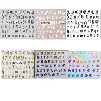 Amazon Com Daweif 6pcs2set 3d Nail Art Stickers Diy Laser English Letter Adhesive Tips Transfer Decal Nail Decoration Beauty
