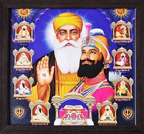 Guru nanak dev ji and Guru Gobind Singh ji Giving Blessings with Other Eight Sikh guru, Poster with framing for Home and Decor Purpose
