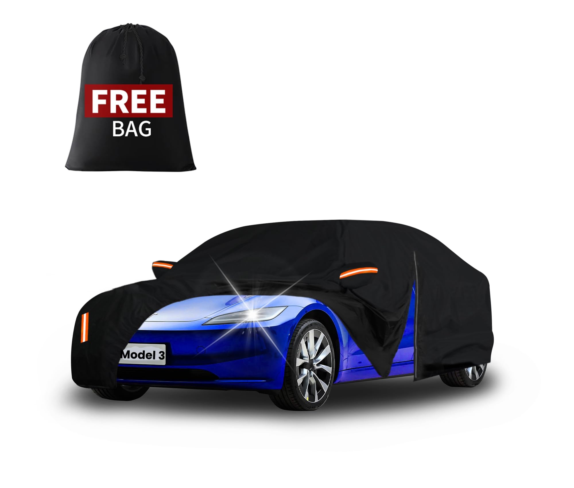 Photo 1 of FiveFox Upgraded Car Cover Custom Fit for Model 3 2017-2024, Waterproof All Weather Full Exterior Cover with Charging Port and Breathable Ventilation Mesh, Rain Snow UV Outdoor Protection