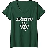Womens Vintage Slainte Cute Cheers Good Health Fun St Patricks Day V-Neck T-Shirt