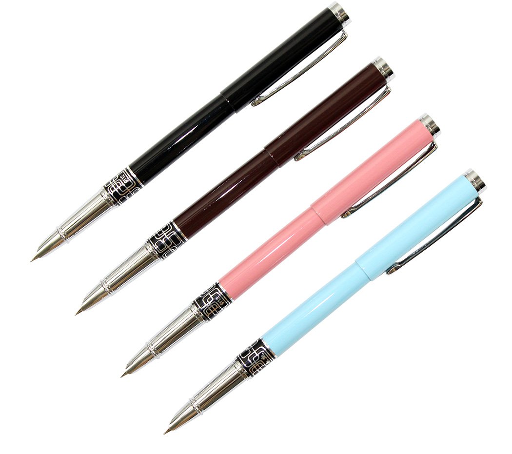 Ranvi 4 PCS Wing Sung 9112 Fine Nib Fountain Pen, 4 Colors(pink, blue, brown, black).