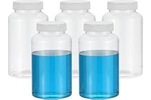 PATIKIL 5 Pcs 500ml Reagent Bottles, PET Wide Mouth Round Bottles with Screw Cap for Lab Water Reagent Liquids Solid Sample S