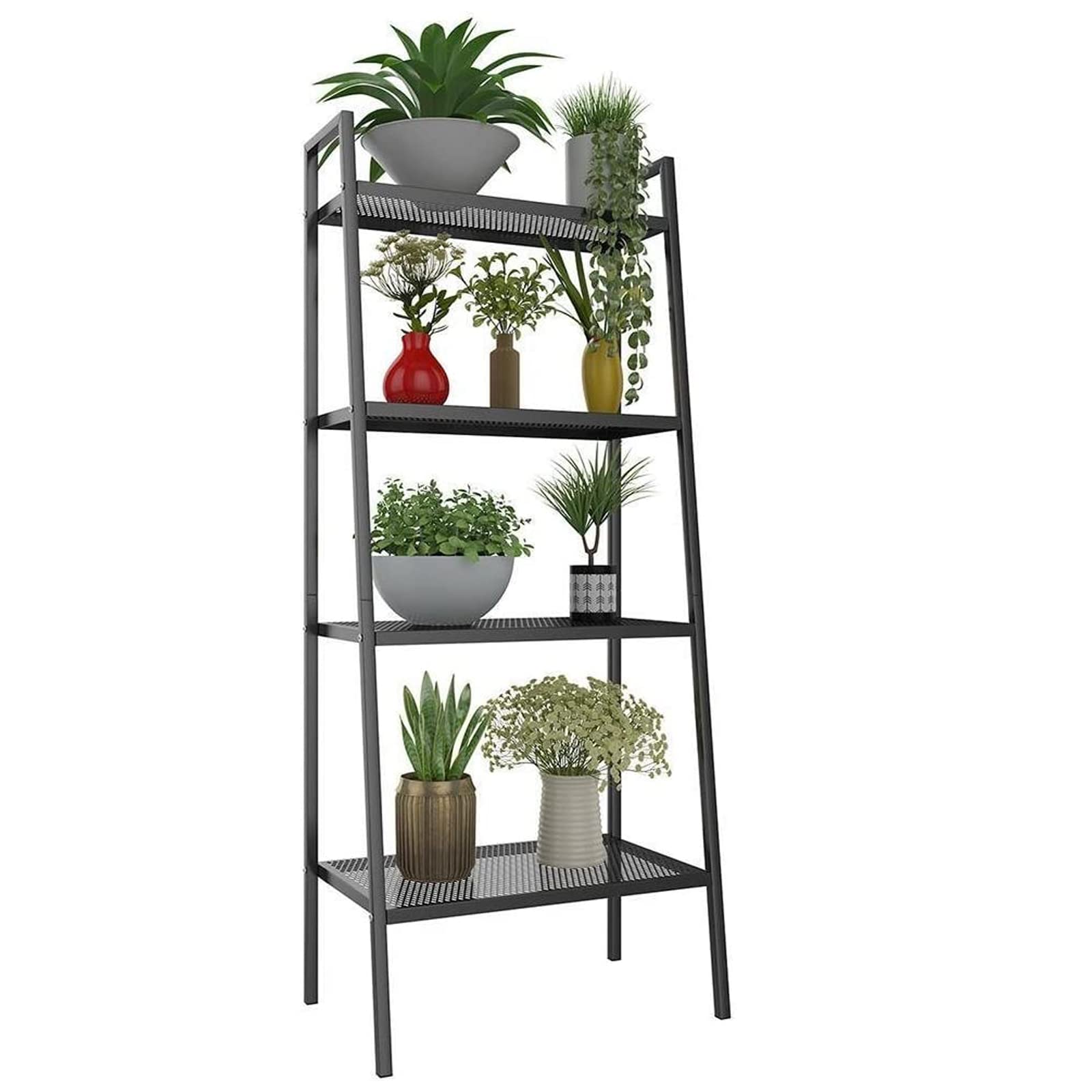 Photo 1 of **POSSIBLY FOR PARTS MISSING ASSEMBLY HARDWARE ** AuFox 4-Tier Metal Ladder Shelf, Black Ladder Bookshelf Multifunctional Ladder-Shaped Plant Flower Stand Industrial Organizer Rack Storage Shelves for Living Room, Bedroom, Office