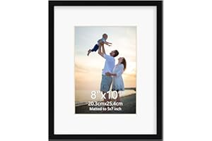 Hoikwo 8x10 Black Picture Frame with Plastic Cover, Display Pictures 5x7 with Mat or 8x10 Without Mat, 1 Pack 8 by 10 Frame for Wall Hanging and Table
