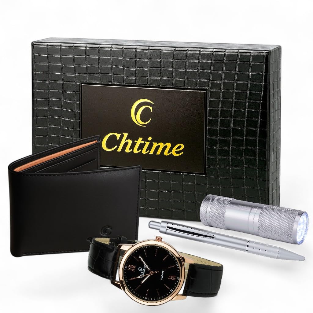Men's Watch Black LED Lamp Gift Set – Pen, Black Gold, 42, Bracelet, Black/Gold, 42, Bracelet