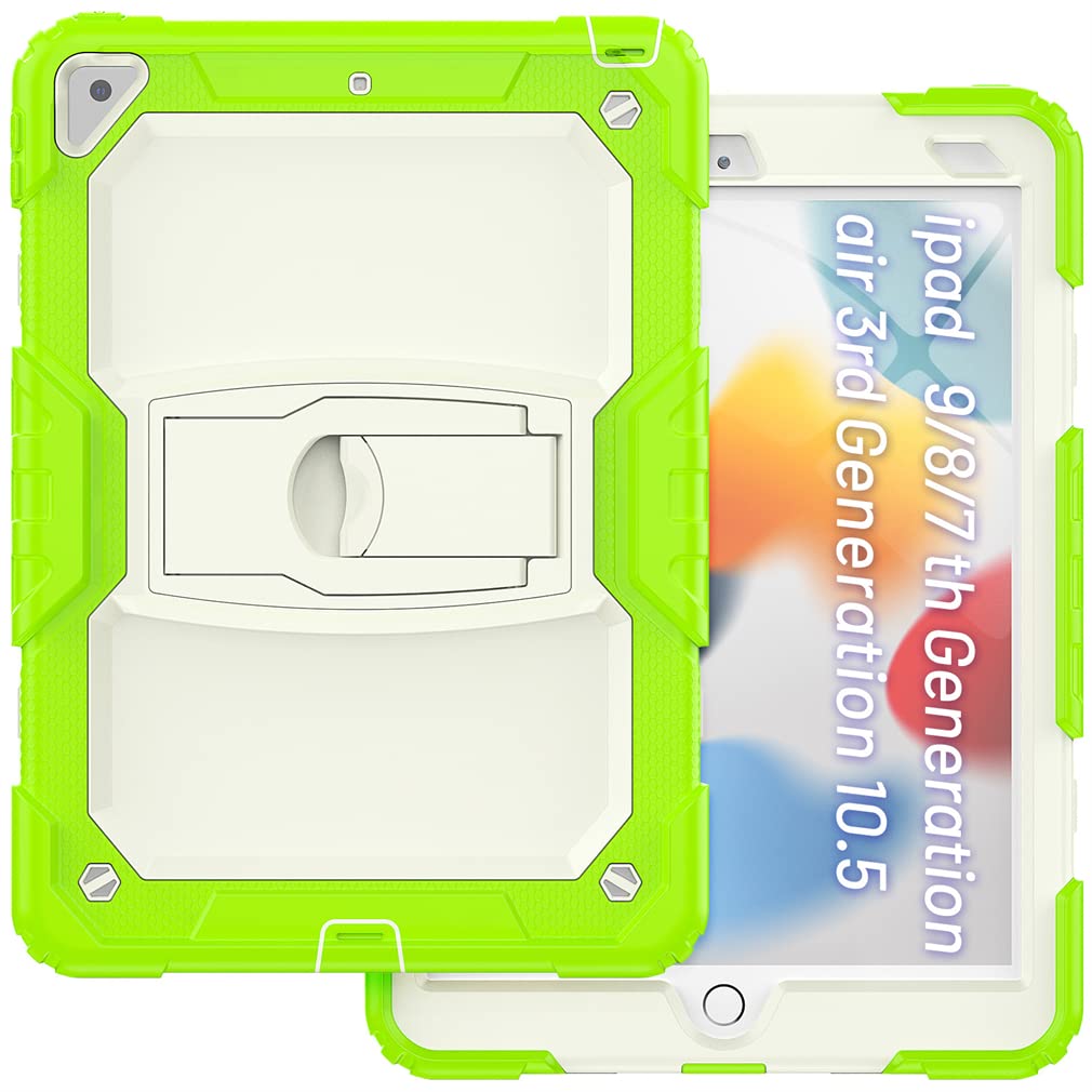 Case for iPad Air 3 2019 /iPad Pro 10.5 2017 with Holding Stand, Robust Shockproof Protective Case with 3-layer structure design, Beige+Green
