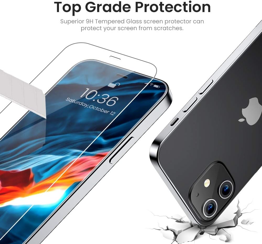 FLOVEME iPhone 12 iPhone 12 Pro Screen Protector (3 PACK) 6.1inch 2020 Shatterproof Tempered Glass Compatible with iPhone 12 iPhone 12 Pro Screen Film Case-friendly Alignment Frame Easy Installation