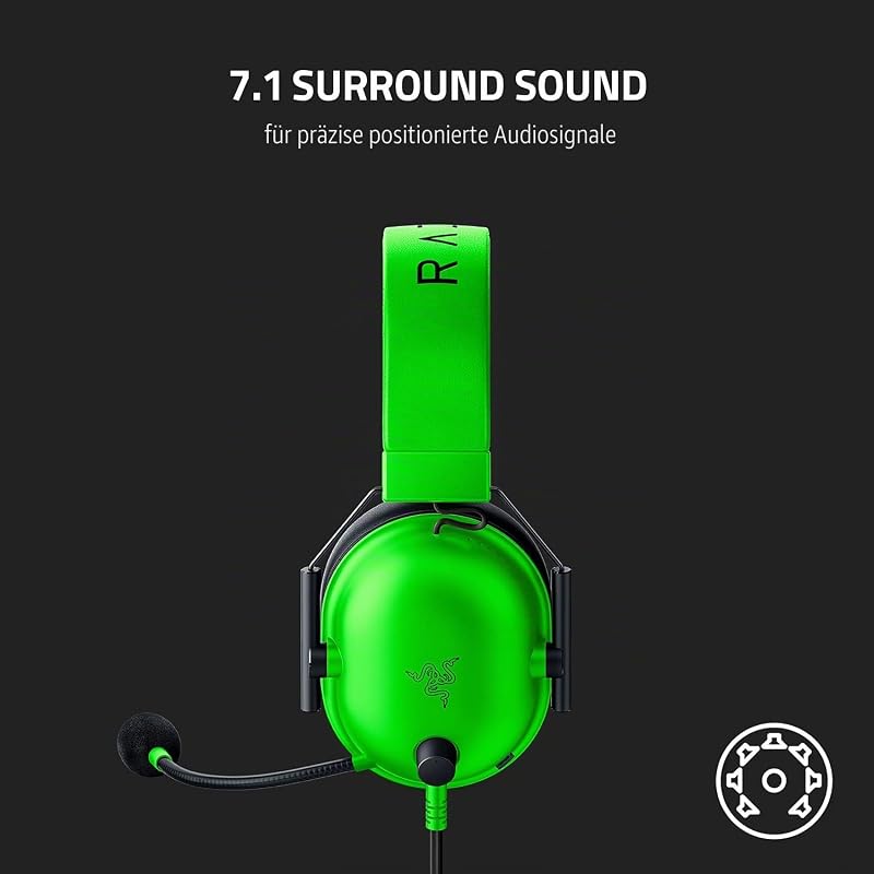 BlackShark V2 X Gaming Headset: 7.1 Surround Sound – 50 mm Treiber, Memory-Foam-Kissen – für PC, PS4, PS5, Switch, Xbox One, 3,5 mm Klinkenstecker, Grün