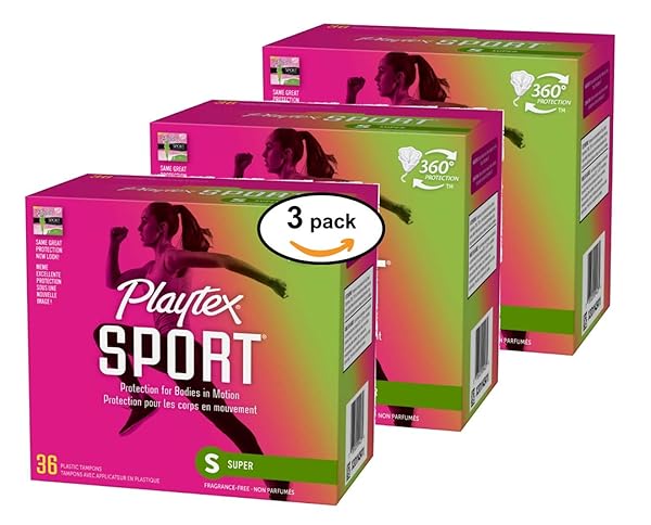 PLAYTEX SUPER ABSORBENCY SPORT TAMPONS, UNSCENTED, 36 COUNT (PACK OF 3)