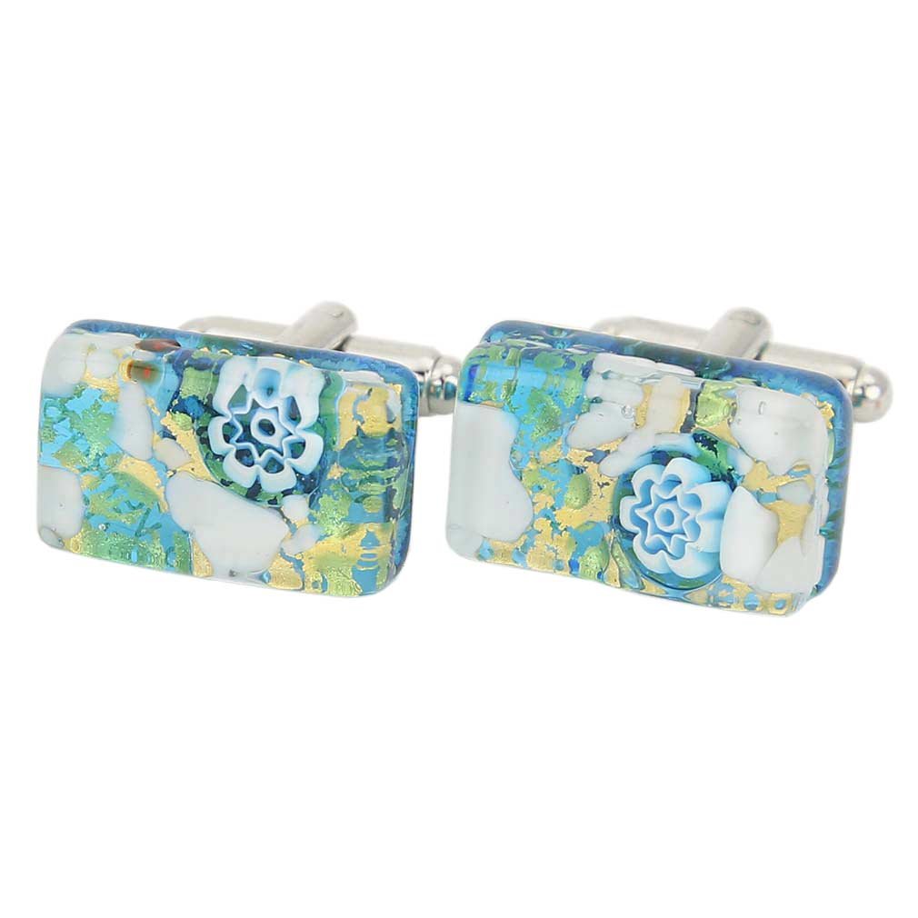 Glass Of Venice Murano Glass Venetian Classic Rectangular Cufflinks - Aqua Gold