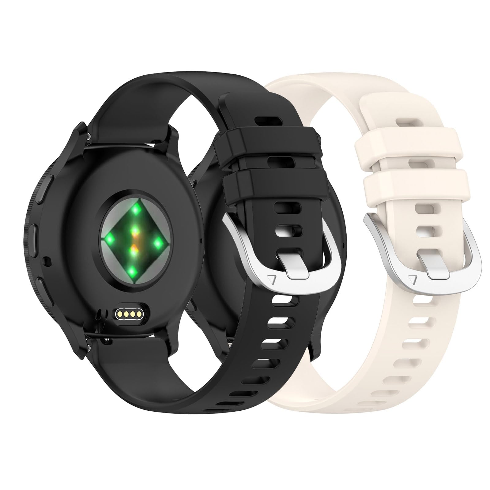 KZIOACSH Watch Strap for Garmin Venu 3S/2S/vivoactive 4S/Forerunner 265S 255s,2 Pack 18 MM Quick Release Replacement Soft Silicone Wrist Band Strap Adjustable Waterproof Watch Band, Black+Starlight