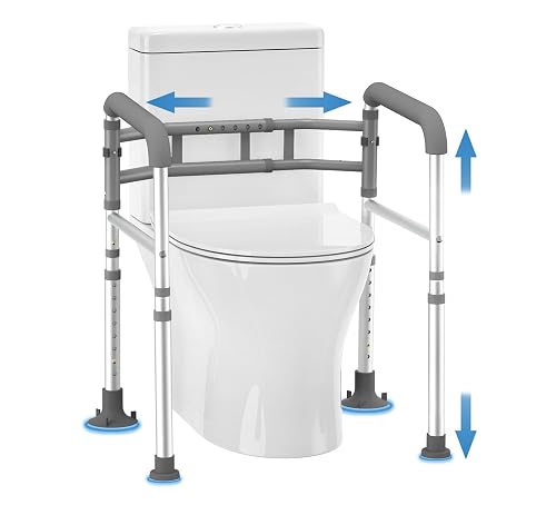 Both Frame Rails Delog Toilet Safety Rails 350 lb - Adjustable Toilet Safety Frame ...
