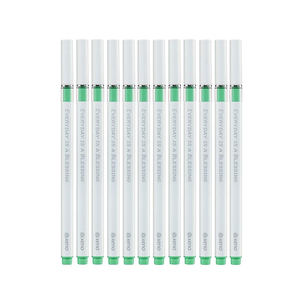 ZEESOON Xeno Vivid Liner Fine Point Gel Pen 0.38mm needle tip, 12 assorted color avail (Green 12pcs)