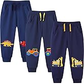 GFQLONG 3 Pack Baby Boy Drawstring Elastic Sweatpants,Toddler Cotton Dinosaur Active Jogger Pants with Pockets