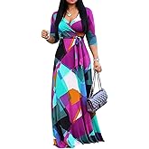 FANDEE Plus Size Maxi Dress for Women Casual Summer Sundress V-Neck 3/4 Sleeve