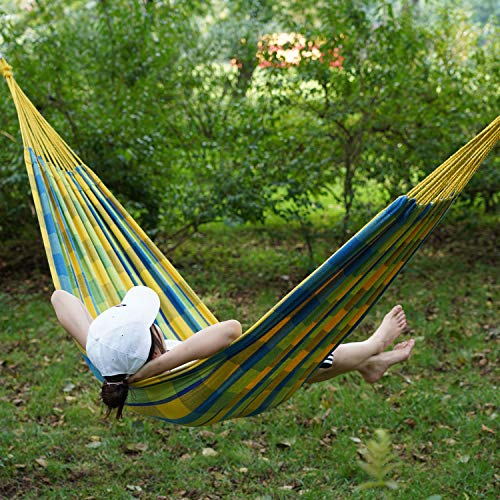 INNO STAGE HappyPicnic Doppel brasilianische breite Hängematte Baumwollstoff Reise Camping Hängematte mit 2 Personen für… – Bild 7