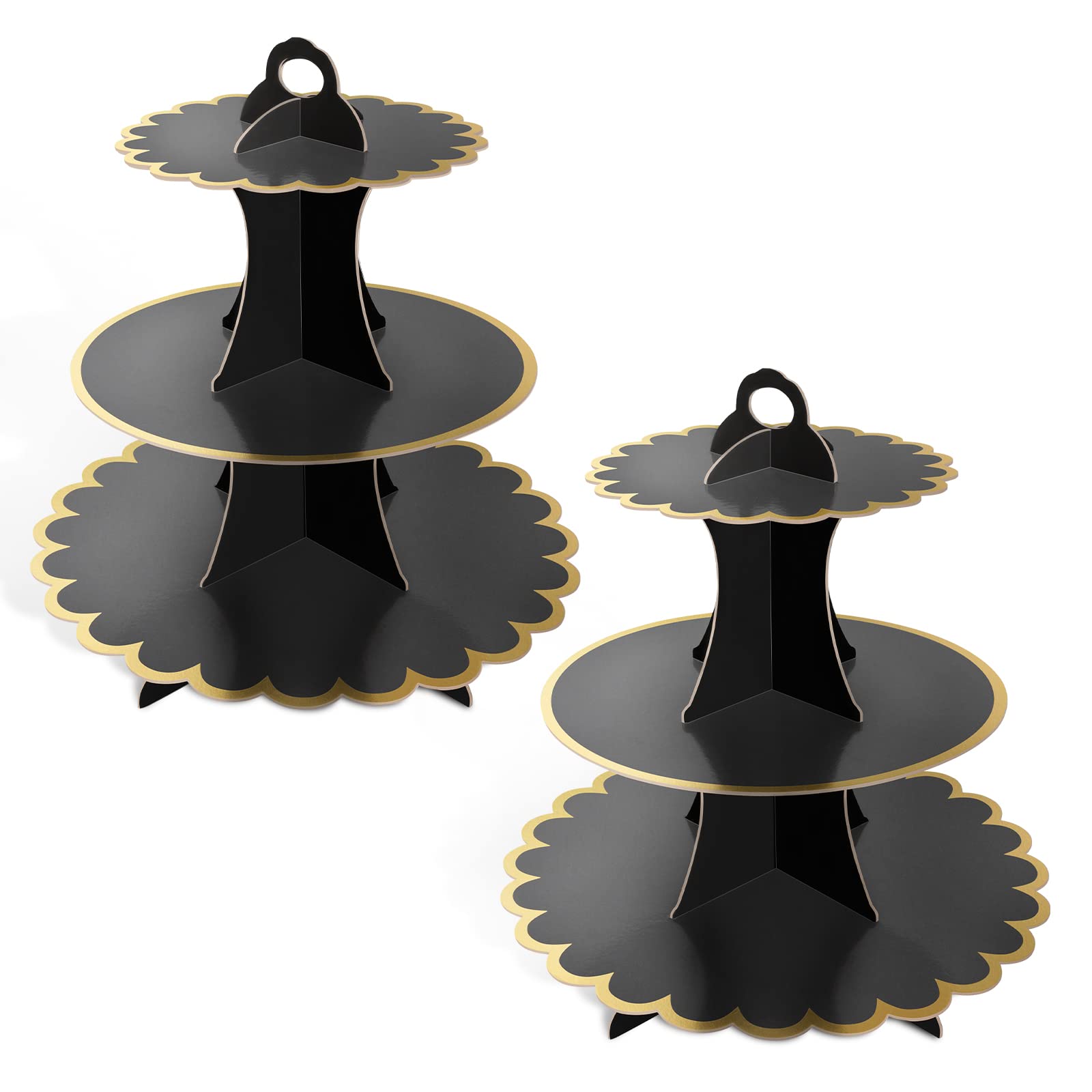 2 Pack Black Cake Stand Cardboard Cupcake Stand 3 Tier Cupcake Dessert Holder Cardboard Round Tower Cake Stands for Afternoon Tea Cake Stands for Birthday,Party,Baby Showers