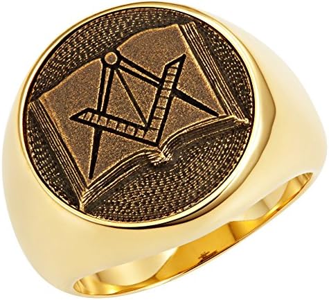 MasonicMan Men's Stainless Steel Masonic Ring with Emblem and Open Bible