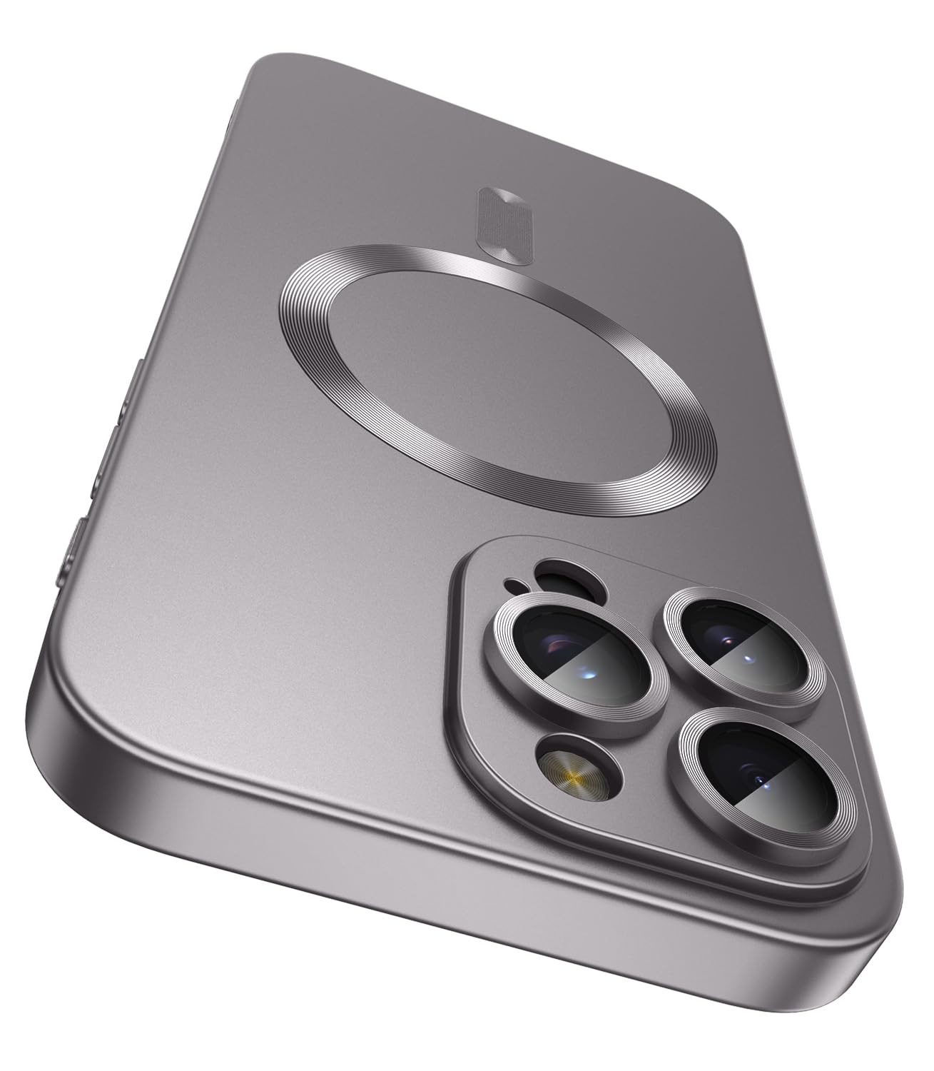 Photo 1 of LEKEVO Magnetic for iPhone 16 Pro Max Case [Compatible with MagSafe][Built-in Camera Lens Protector] Slim Soft Silicone Bumper Shockproof Metallic Phone Shell (Titanium Gray)