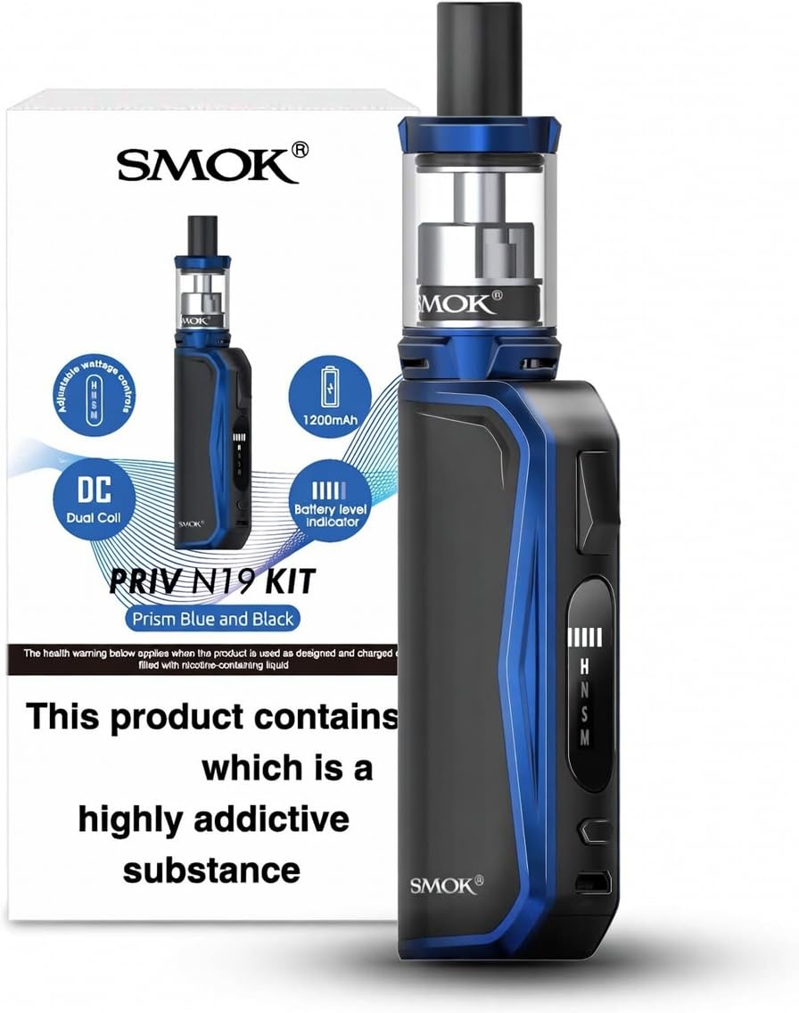 SMOK PRIV N19 Vape Pen Kit Blue Black 1200mAh Rechargeable Beginner Friendly E Cigarette Mod Compatible Nord Coils 2ml Tank No Nicotine