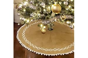 AISENO 48 Inch Linen Burlap Christmas Tree Skirt Decoration for Merry Christmas Party Faux Fur Xmas Tree Skirt Home Decorations