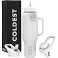 Coldest 40 oz Tumbler with Handle and Straw - 100% Leak Proof Insulated Tumbler with Lid and Straw (3 Lids) - Stainless Steel Tumblers for Women & Men - Cup Holder Friendly Base, 46 oz (Epic White)