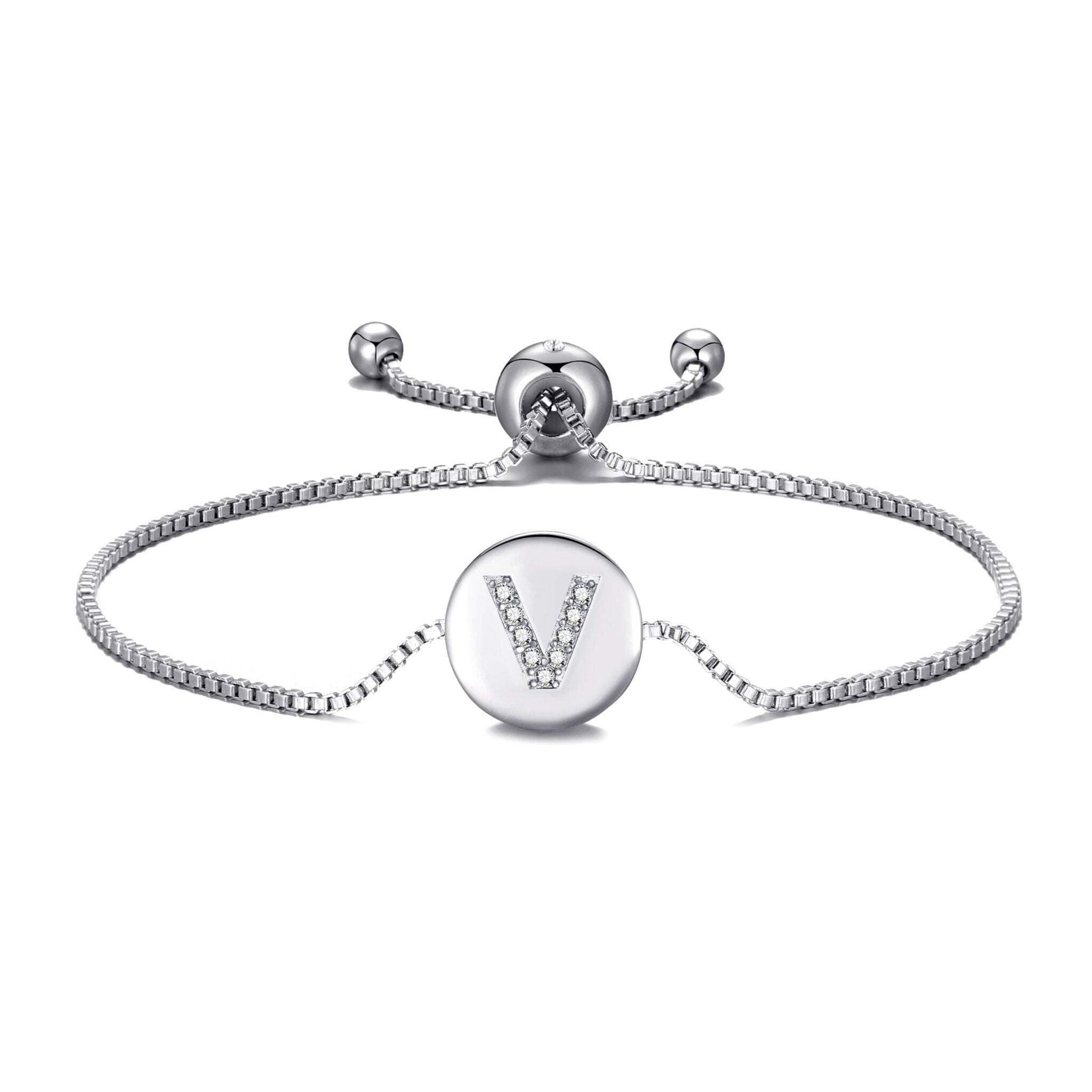 Philip Jones Initial Friendship Slider Bracelet Letter V Created with Zircondia® Crystals — image 1