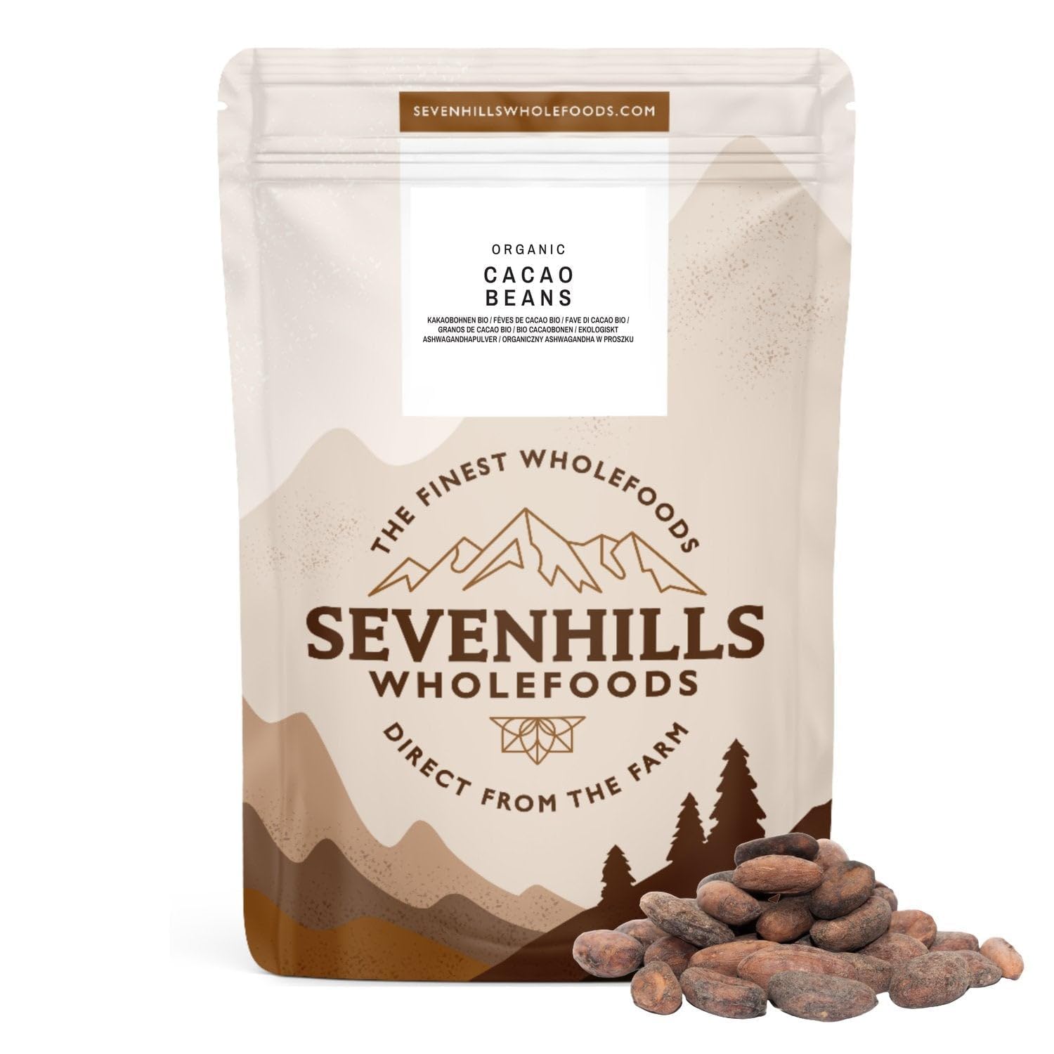 Sevenhills Wholefoods Organic Raw Cacao Beans 500g for making confectionary, desserts, hot chocolate drinks