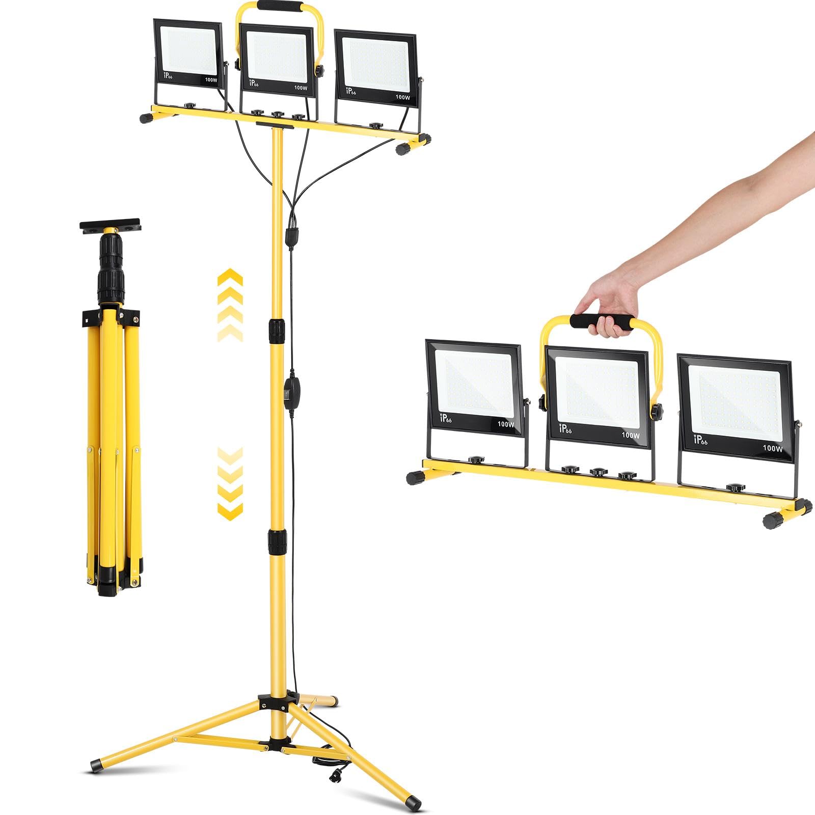 Photo 1 of 30000Lumen LED Work Lights with Stand, Portable 3 Head Work Light on Stand, IP66 Waterproof Adjustable and Foldable Tripod Worklight Stand for Outdoor Indoor Workshop Garage Construction Site Lighting