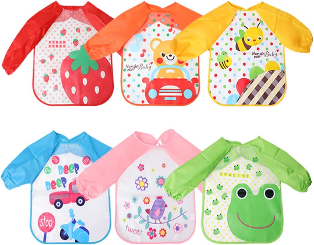 Fascigirl 6pcs Bibs with Sleeves Weaning Baby Bibs Long Sleeve Bibs