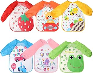 Fascigirl 6 Stk Baby Lätzchen mit Ärmeln, Abwaschbare Ärmellätzchen Wasserdicht latz Baby Kinder Ärmel-Lätzchen für Essen Kunst Handwerk Malerei Bemalen Spielen Abwischbare Laetzchen