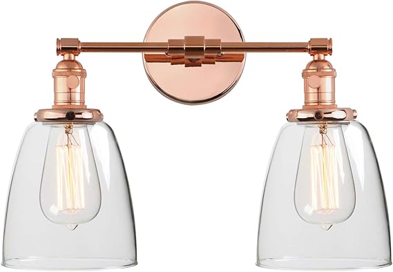 Phansthy Wandleuchte,Wandlampe,2 Flaming, Klar Glas Glocke,Retro Design