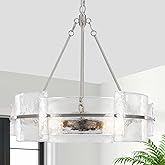 ZLNIDJIA 22" Modern Chandelier, Brushed Nickel Glass Chandelier, Large Round Chandelier for Dining Room, Foyer, Bedroom, Hall
