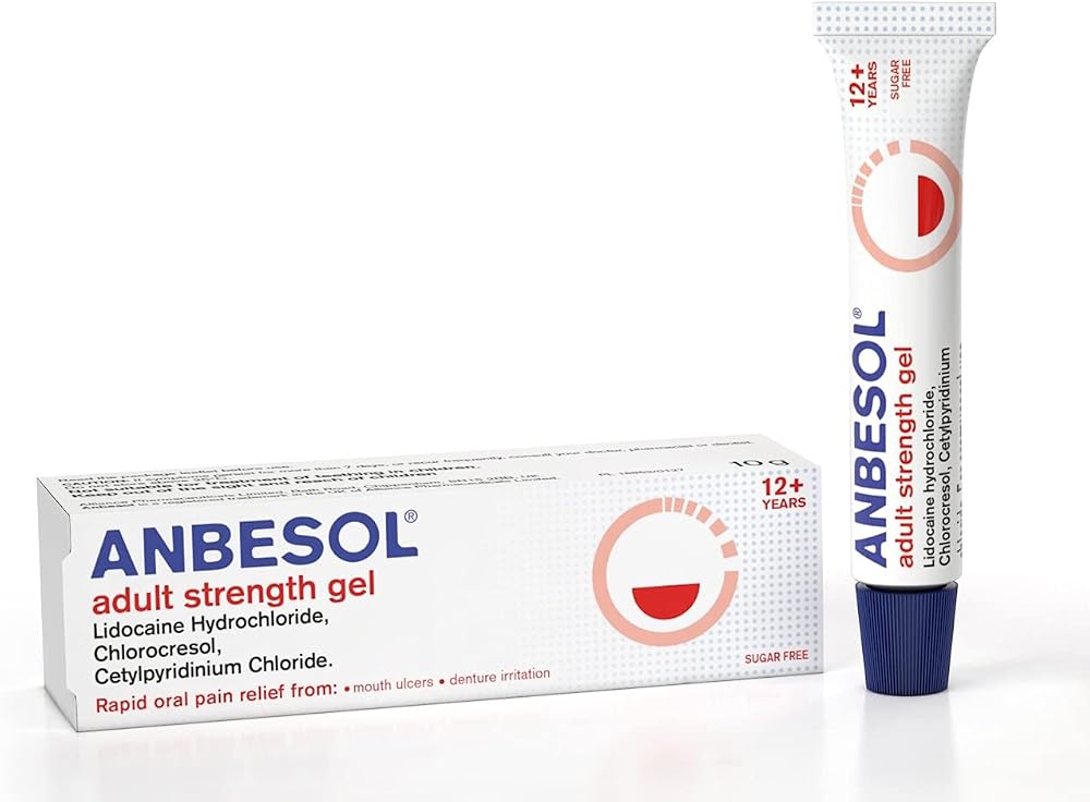 Anbesol Adult Strength Gel Lidocaine 2% 10 g for Mouth Ulcers Denture