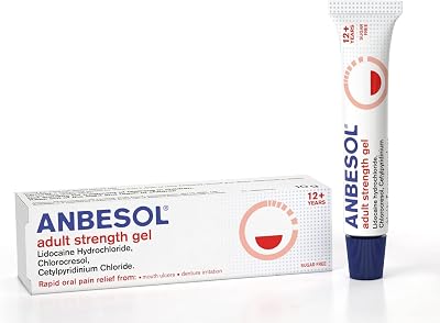 Anbesol Adult Strength Gel Lidocaine 2% 10 g for Mouth Ulcers Denture