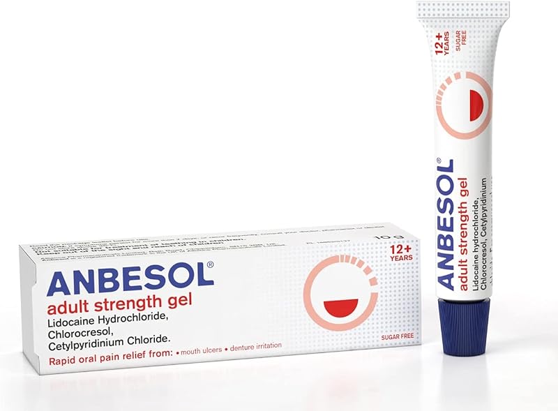Anbesol Adult Strength Gel Lidocaine 2% 10 g for Mouth Ulcers Denture