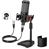 PROAR XLR Podcast Microphone Professional Cardioid Condenser Microphone for PC Computer Studio XLR Mic Kit for Recording/Podcasting/Streaming/Voice Over/ASMR/Home Studio/YouTube with Desktop Stand