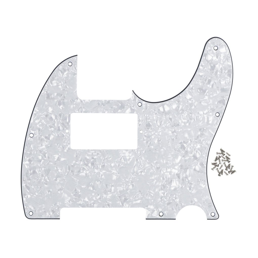 FLEOR 8 Holes HH TL Pickguard Guitar Scratchplate for U.S./Mexican Standards TL TE Humbucker, Mounting Screws Included, 4ply White Pearl