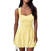 MIYIEONZ Women's Square Neck Ruffle Mini Dresses Ruched Waist Slim Sleeveless Corset Dress for Women Summer Short Party Dress