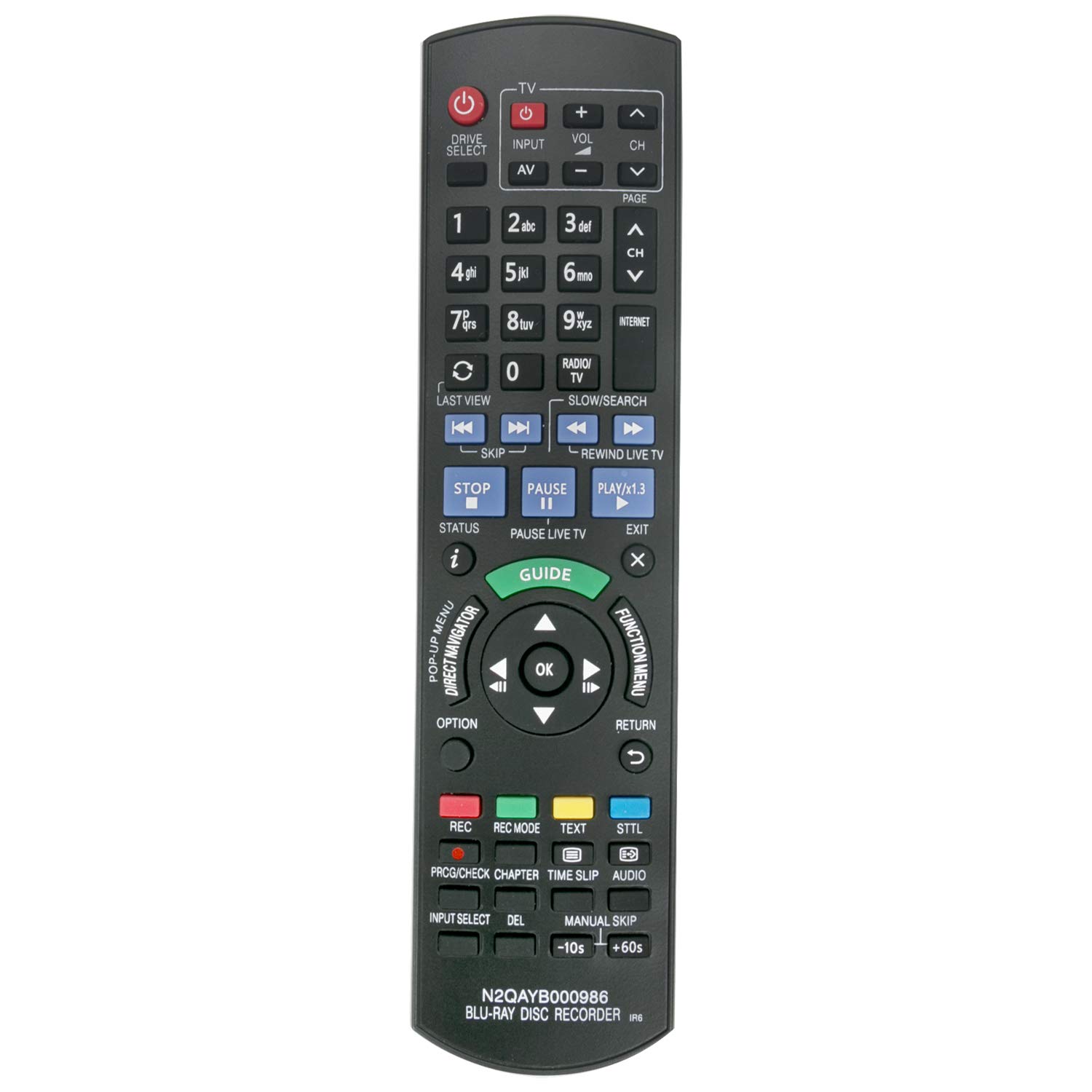 VINABTY N2QAYB000986 Remote Control Replacement fit for Panasonic DMR-BCT940 Dmr-bst940 Dmr-bct845 Dmr-bct745 Dmr-bst740 Dmr-bst845 Dmr-bct740 Dmr-bst745 Blu-ray Disc Recorder