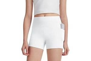 DOCUMO Girls Athletic Shorts with Pockets, Kids High Waisted Dance Yoga Short Running Volleyball Gymnastics Biker Shorts