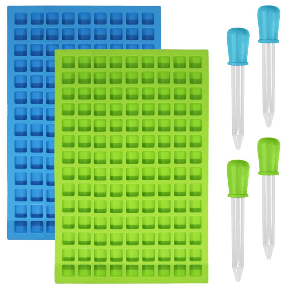 SENHAI 2 Packs Square Silicone Mold, 126 Cavity Flexible and Non-stick Ice Cube Trays Candy Fudge Chocolate Jelly Molds - 1 Blue & 1 Green