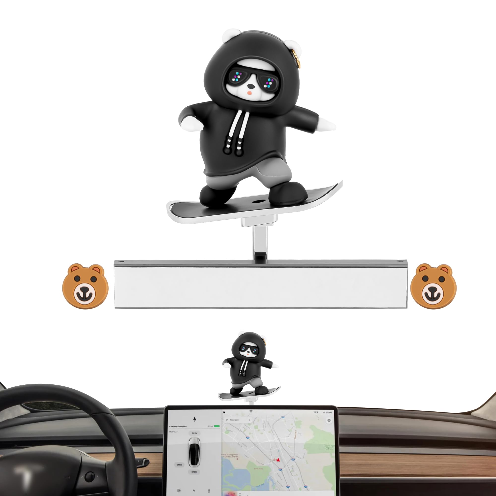 Photo 1 of Creative Slidable Skateboard Bear Car Interior Control Screen Decoration Compatible with 2017-2026 Tesla Model Y/3/Cybertruck Accessories, Car Interior Dashboard Decorations Accessories for Tesla